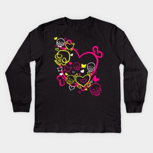 Heart Skull Swirl (Light Version) Kids Long Sleeve T-Shirt